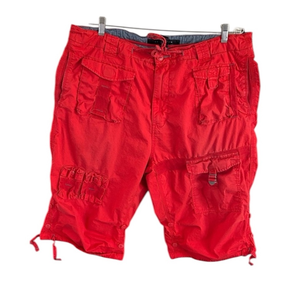 ▶️ Sean John Cargo Shorts Mens 38 Baggy Y2K Streetwear Utility Pockets Red